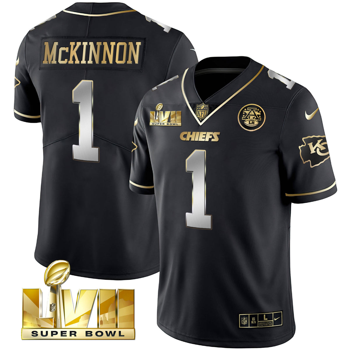 Men's Chiefs Super Bowl Vapor Gold Jersey - All Stitched - Black Limited - Jerick McKinnon — view 1