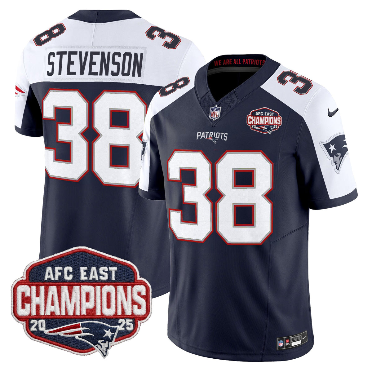 Men's New England Patriots 2025 AFC East Division Champions Vapor Limited Jersey - All Stitched - Navy Alternate - Rhamondre Stevenson — view 1