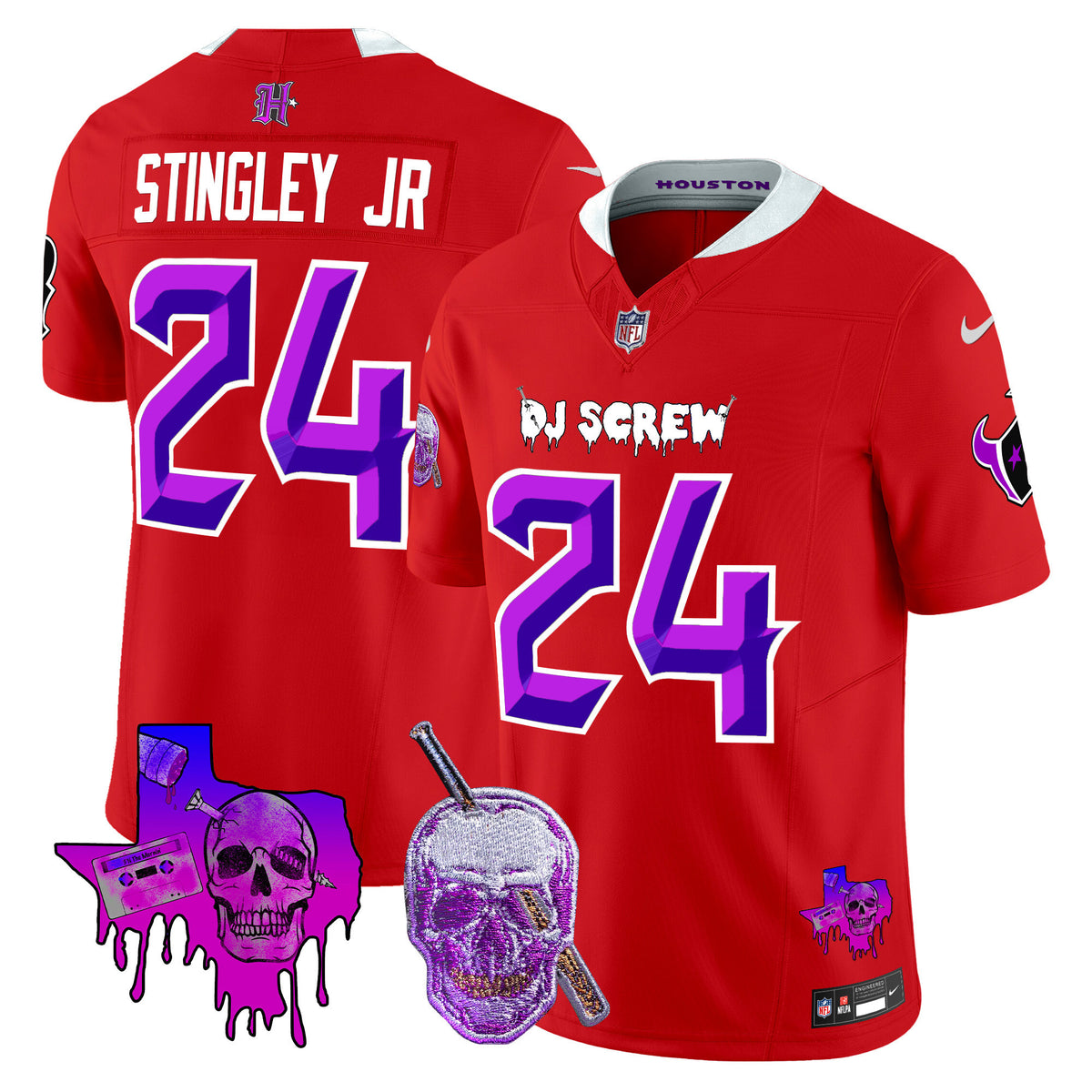 Men's Houston Texans DJ Screw Vapor Limited Jersey - All Stitched - Red - Derek Stingley Jr — view 1