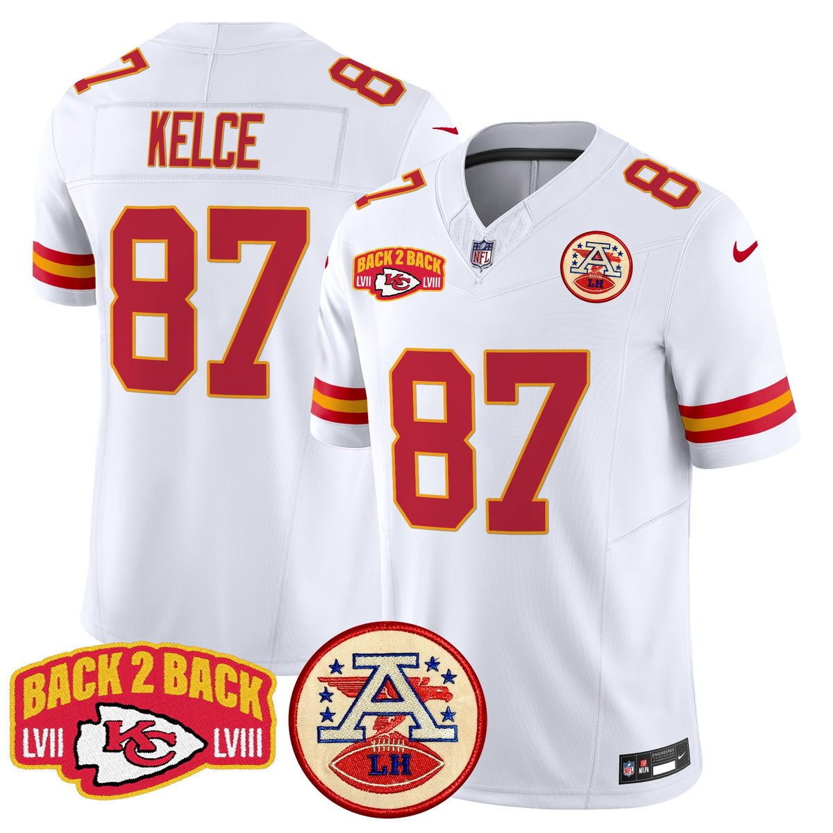 Men's Chiefs Super Back 2 Back Patch Vapor Limited Jersey - All Stitched - White - Travis Kelce — view 1