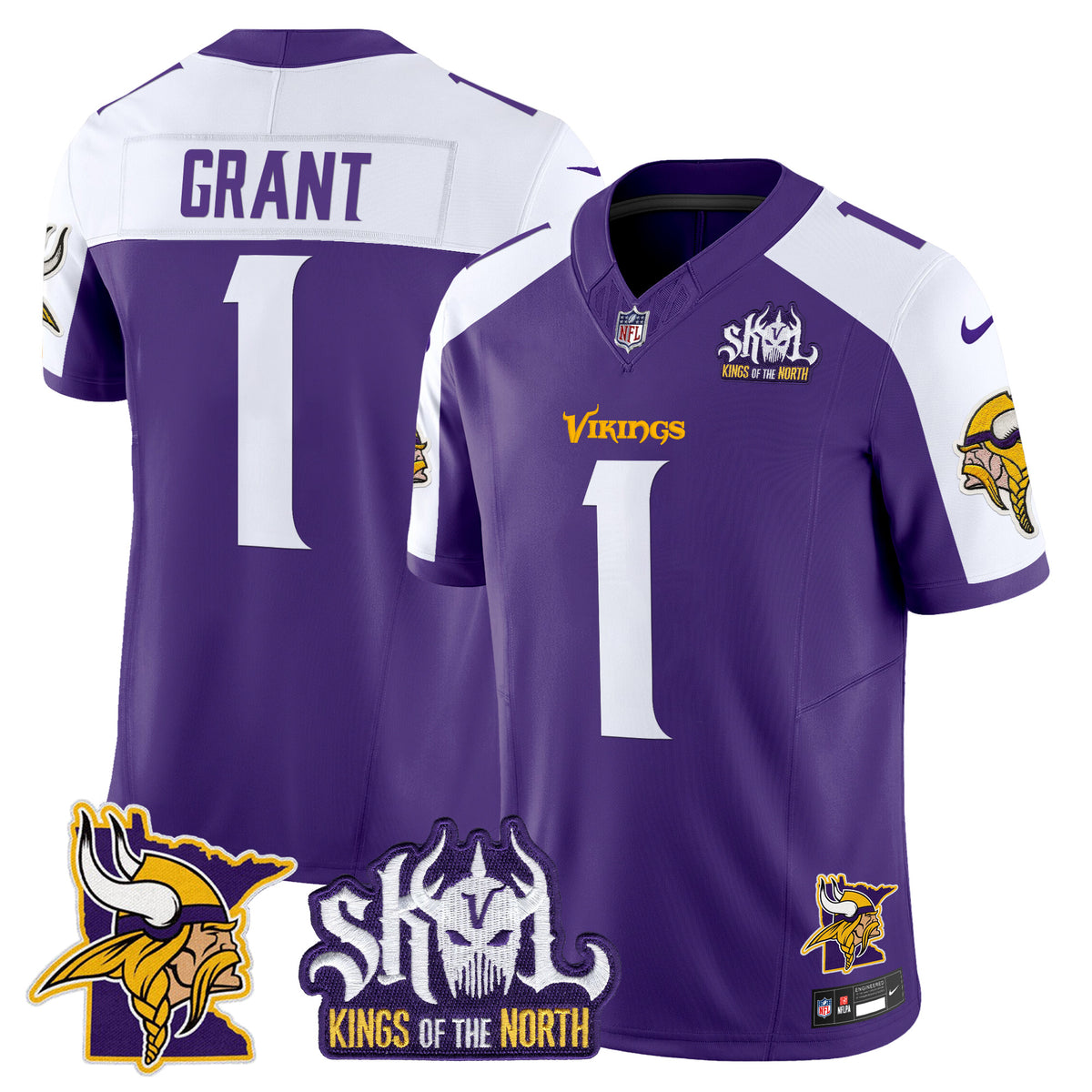 Men's Minnesota Vikings Kings Of The North Patch Vapor Limited Jersey V3 - All Stitched - Purple Alternate - Bud Grant — view 1
