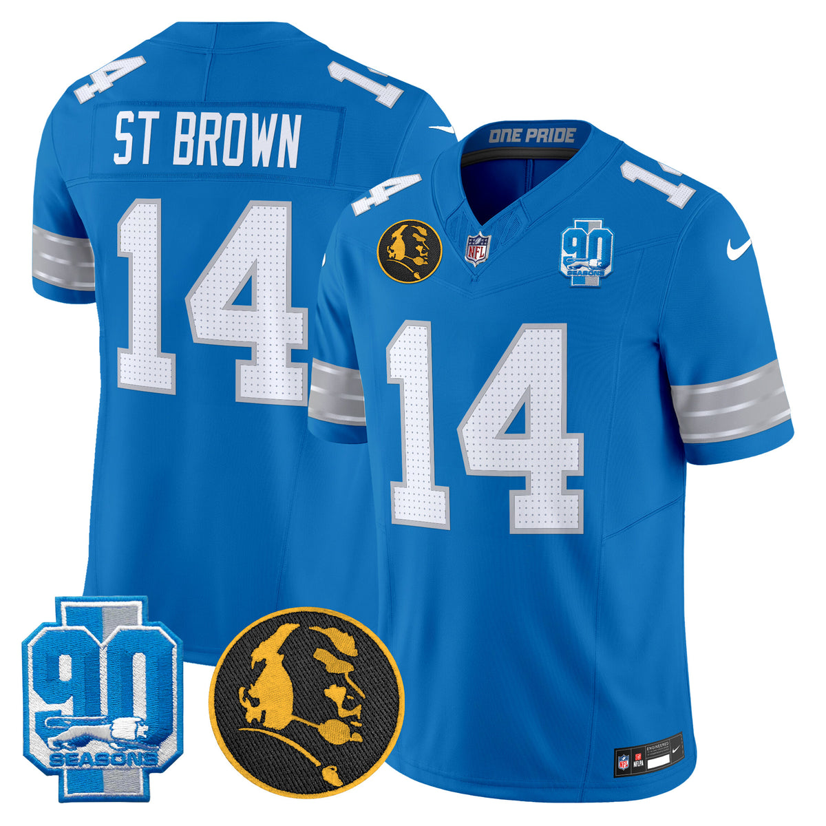 Men's Detroit Lions 2024 90th & John Madden Patch Vapor Limited Jersey - All Stitched - Blue - St. Brown — view 1