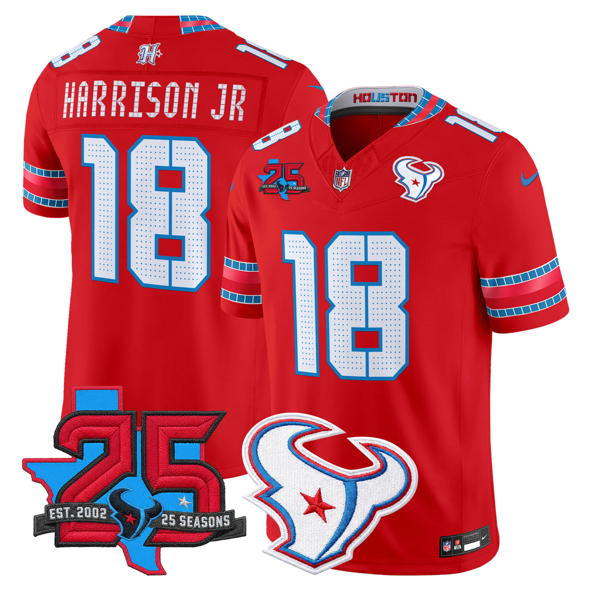 Men's Houston Texans 2026 Rivalries Vapor Limited Jersey - 25th Year Anniversary Patch - All Stitched - Red - Marvin Harrison Jr — view 1