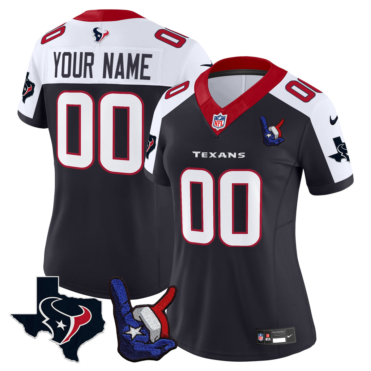 Houston Texans Hand Sign Throwing Up The H Vapor Custom Jersey - All Stitched - Navy Alternate ~0226930 — view 1