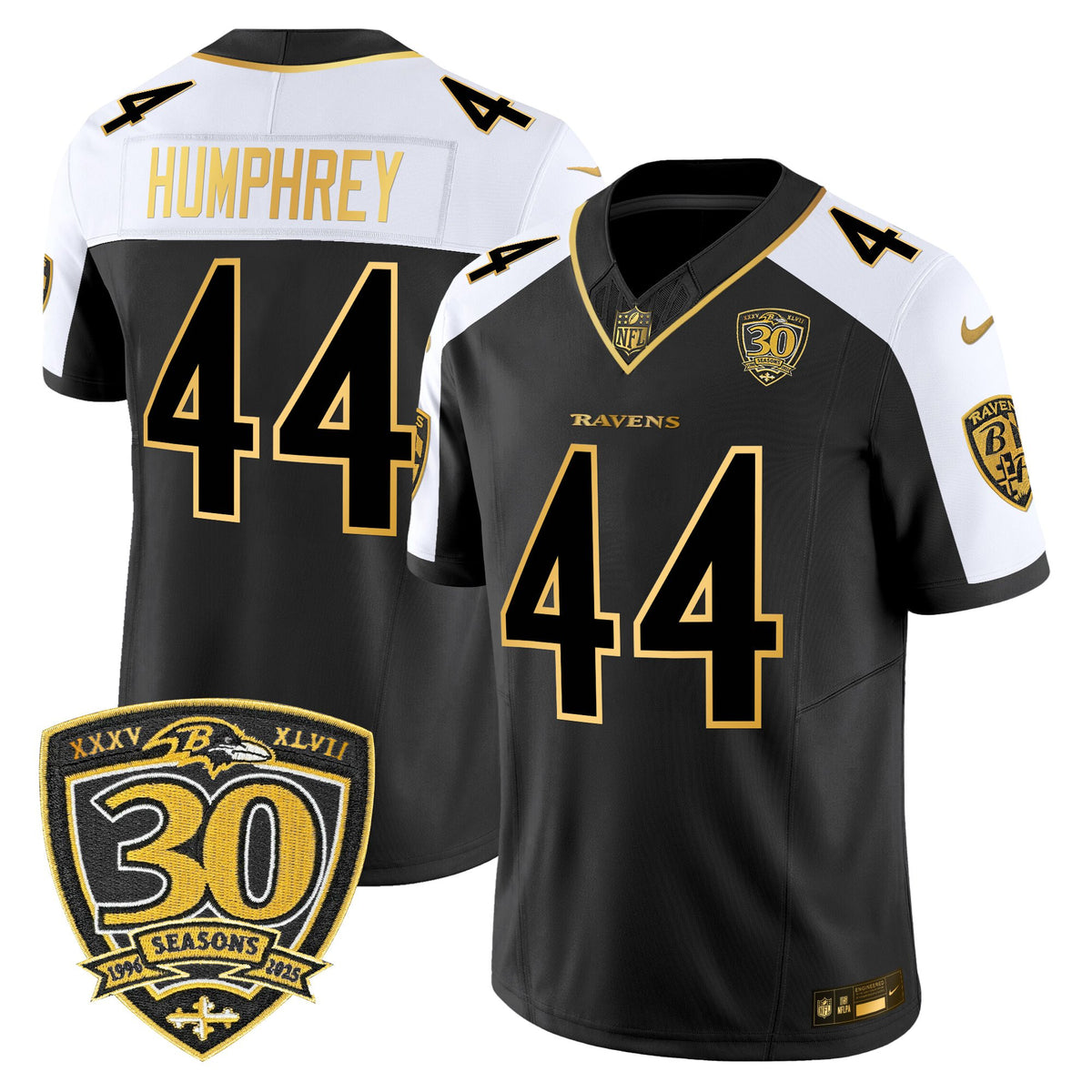 Men's Baltimore Ravens 2025 Gold Vapor Limited Jersey - 30th Anniversary Patch - All Stitched - Alternate - Marlon Humphrey — view 1