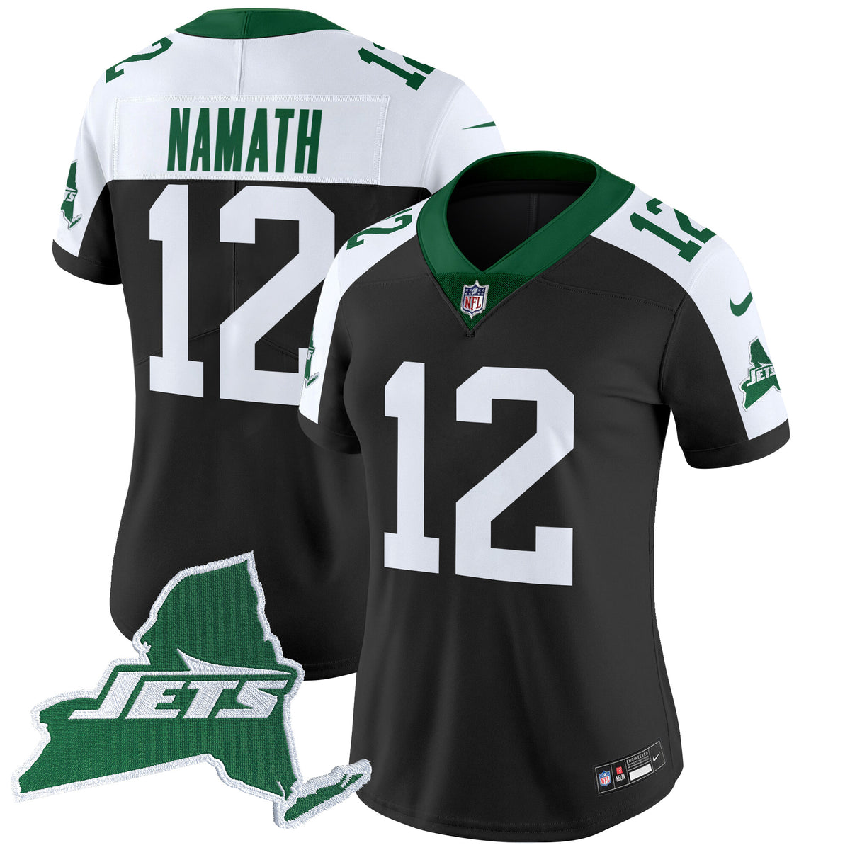 Women's New York Jets Home Patch Vapor Legacy Limited Jersey - All Stitched - Black Alternate - Joe Namath — view 1