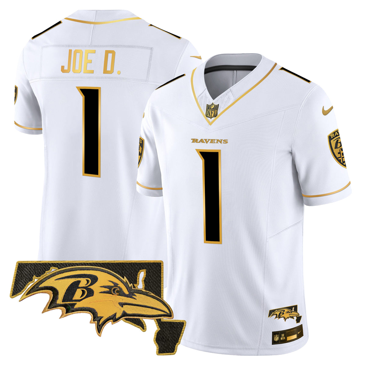 Men's Ravens 2024 Gold Vapor Limited Jersey - All Stitched - White Gold - Joe D — view 1