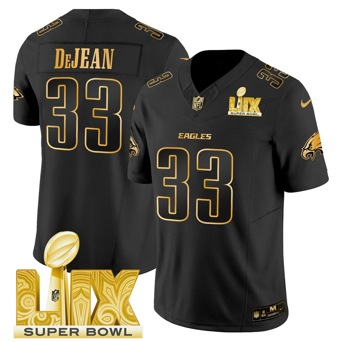 Cooper DeJean Philadelphia Eagles Super Bowl LIX Jersey - All Stitched - Black Gold — view 1