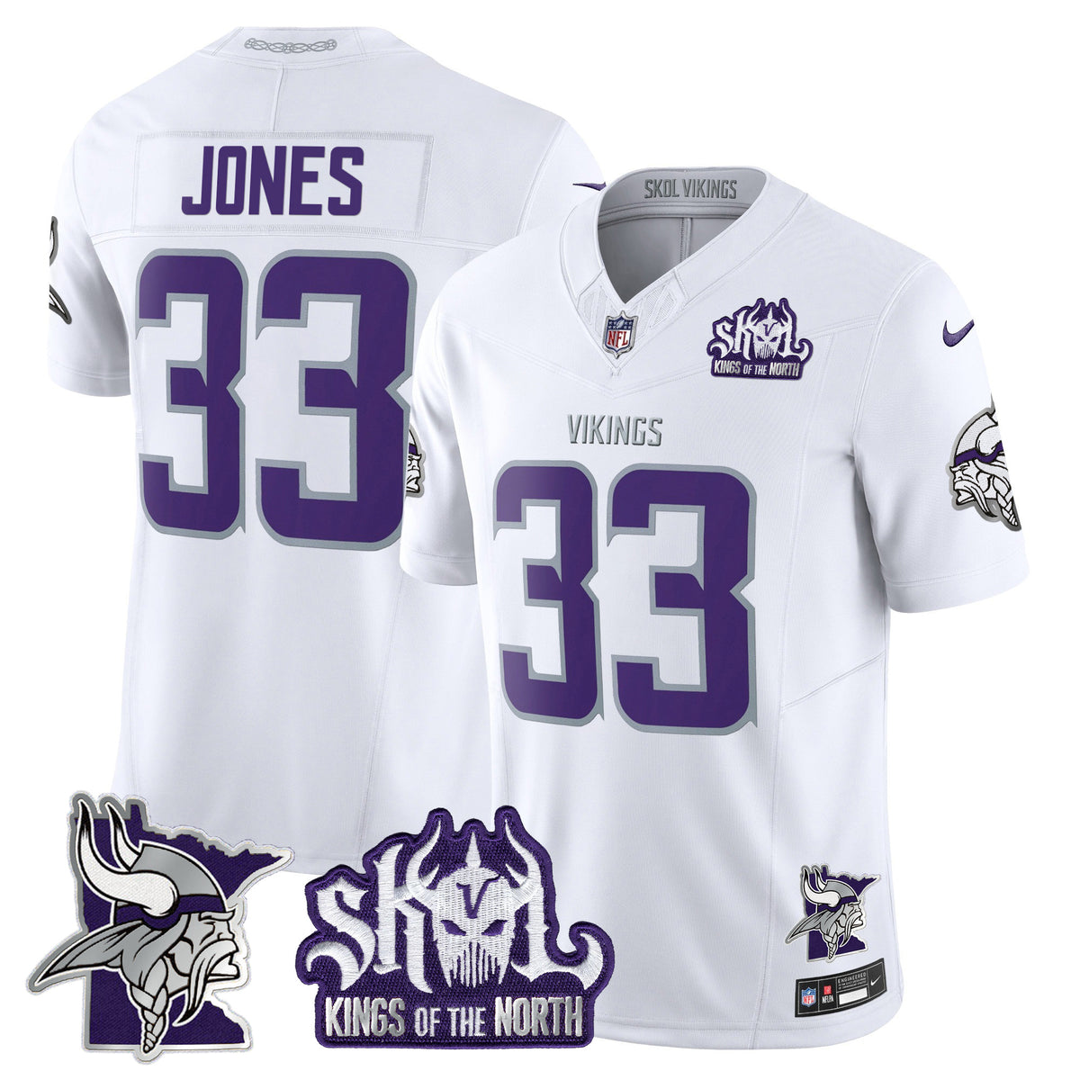 Men's Minnesota Vikings Kings Of The North Patch Vapor Limited Jersey V3 - All Stitched - Winter Warrior - Aaron Jones — view 1