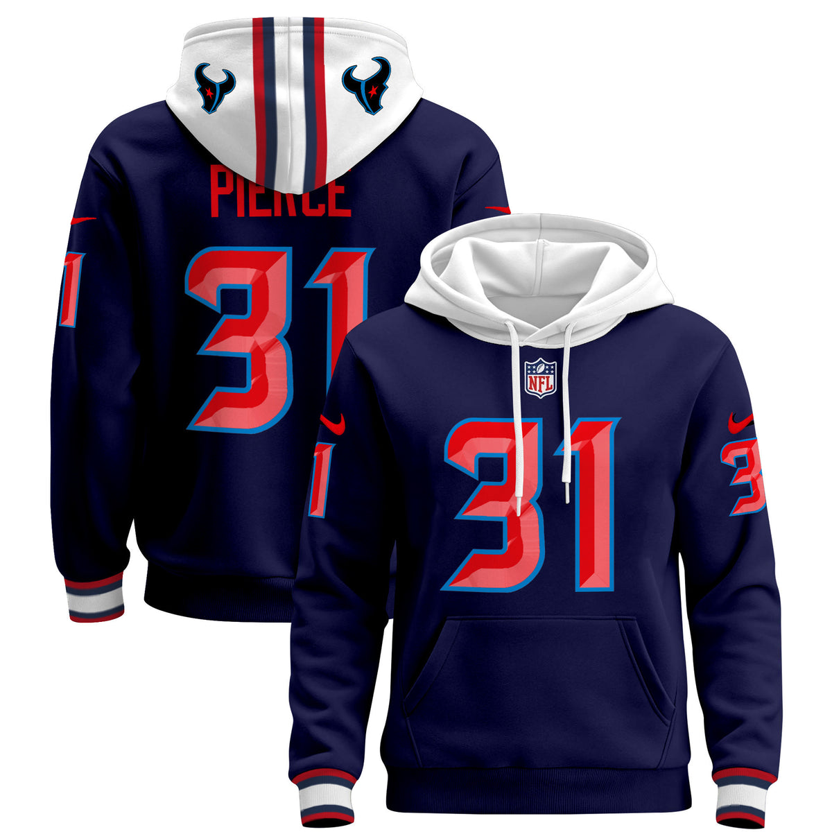 Men's Houston Texans 2024 Pullover Hoodie - All Stitched - Navy - Dameon Pierce — view 1