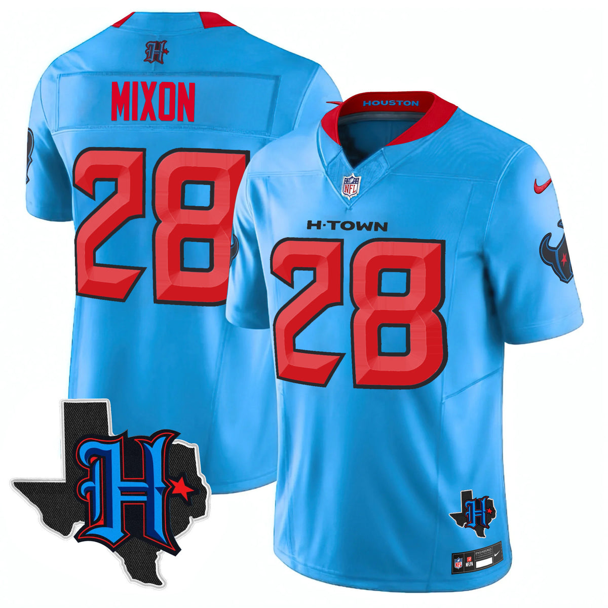 Men's Houston Texans 2024 Texas Patch Vapor Limited Jersey V2 - All Stitched - Blue - Joe Mixon — view 1