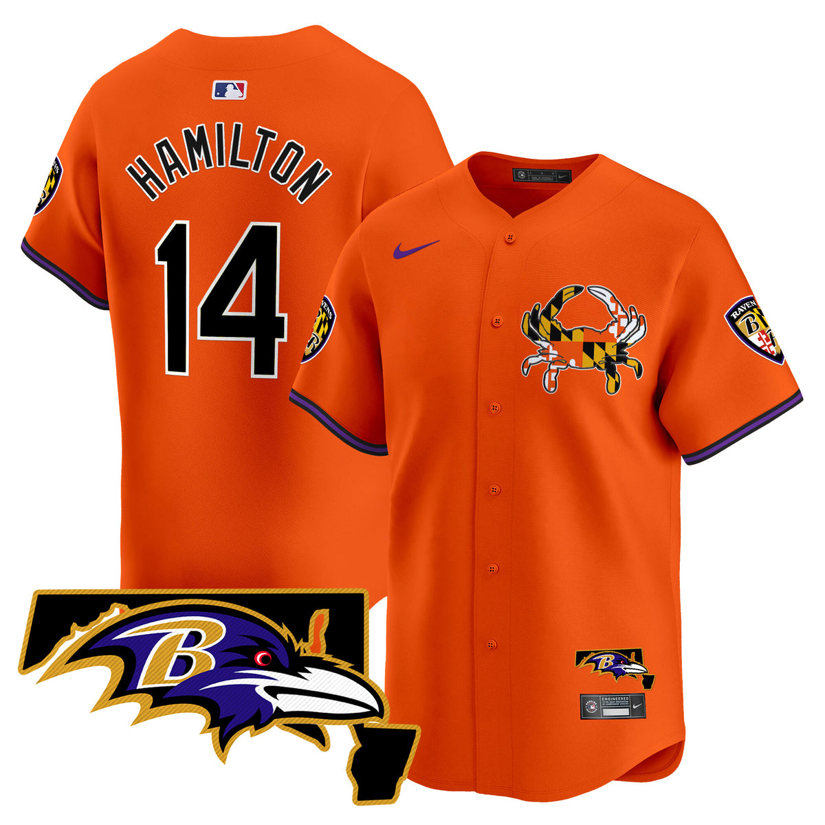 Men's Baltimore Ravens 2024 Vapor Premier Baseball Jersey V2 - All Stitched - Orange - Kyle Hamilton — view 1