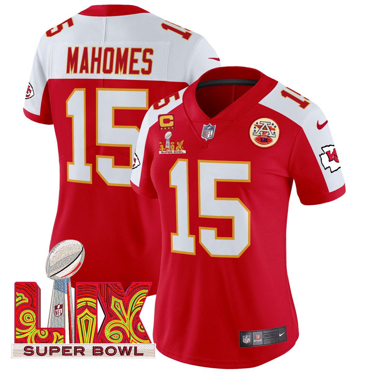 Women's Chiefs Super Bowl LIX Patch Vapor Limited Jersey - All Stitched - Red Alternate - Patrick Mahomes — view 1