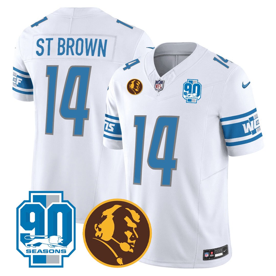 Men's Detroit Lions 90th & John Madden Patch Jersey - All Stitched - White - St. Brown — view 1