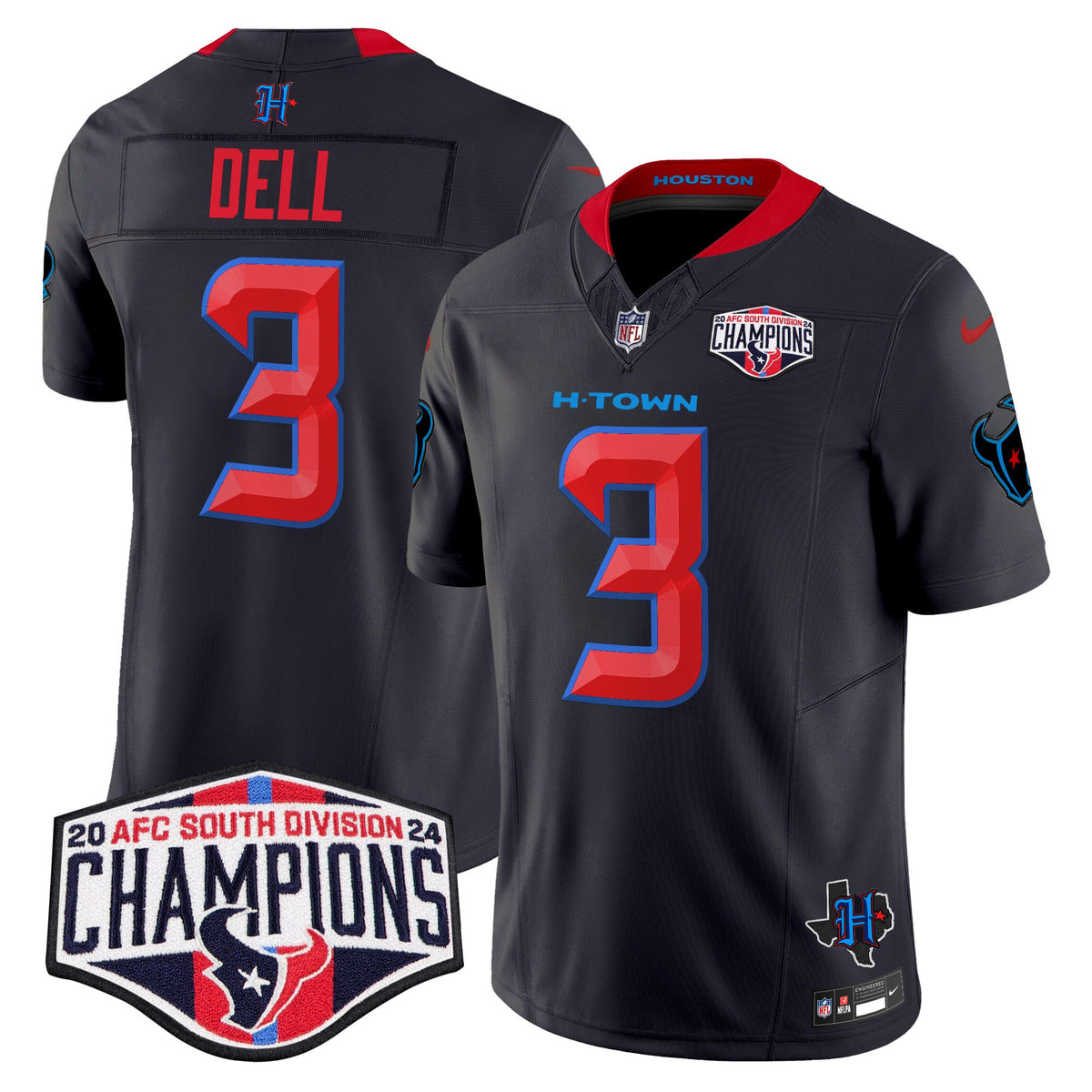 Men's Houston Texans 2024 AFC South Division Champions Patch Vapor Limited Jersey - All Stitched - Navy Limited - Tank Dell — view 1