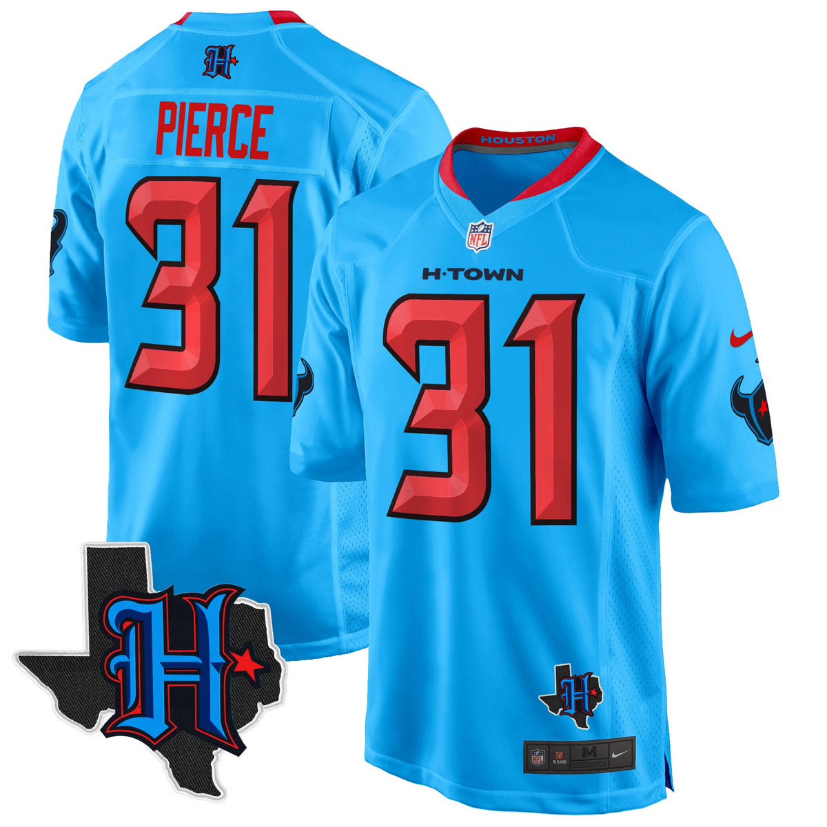 Men's Houston Texans 2024 Texas Patch Game Jersey - All Stitched - Blue - Dameon Pierce — view 1