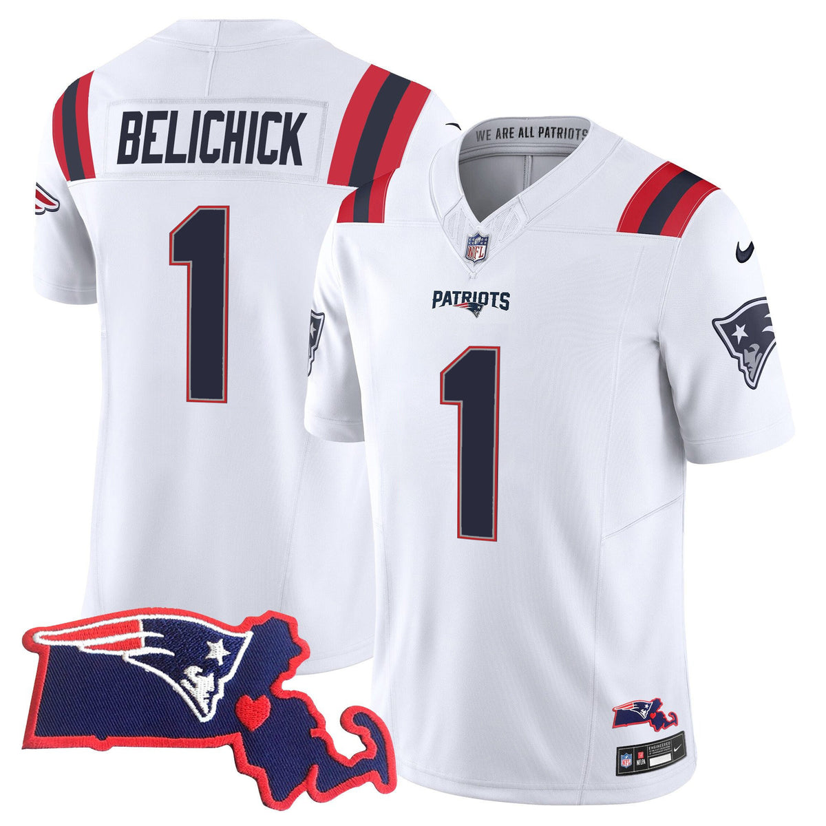Women's Patriots Massachusetts Patch Vapor Jersey - All Stitched - White - Bill Belichick — view 1