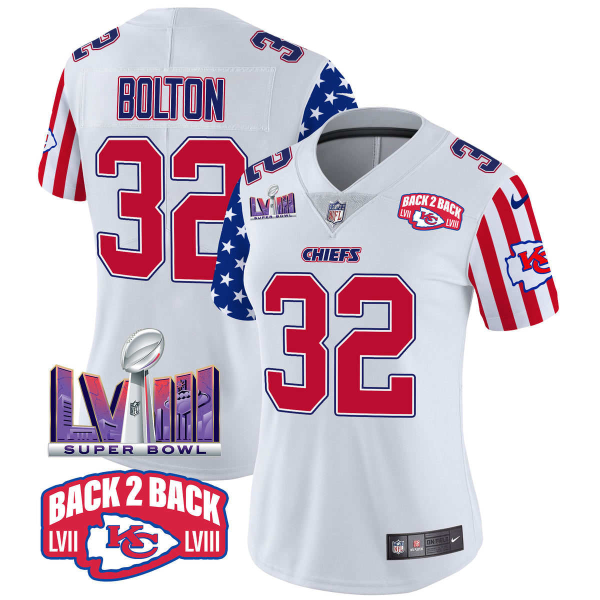 Women's Chiefs American Style Vapor Limited Jersey - All Stitched - White - Nick Bolton — view 1