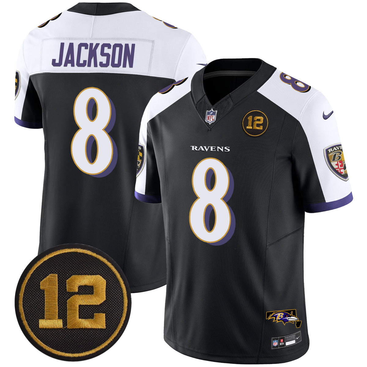 Men's Ravens Jacoby Jones Patch Vapor Limited Jersey - All Stitched - Black Alternate - Lamar Jackson — view 1