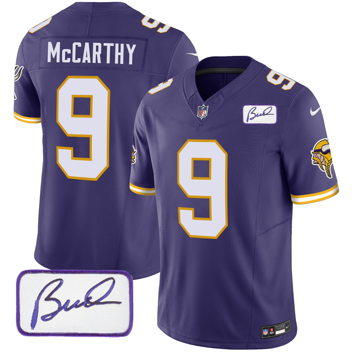 Men's Vikings Bud Grant Patch Classic Limited Jersey V3 - All Stitched - Purple - J.J. McCarthy — view 1