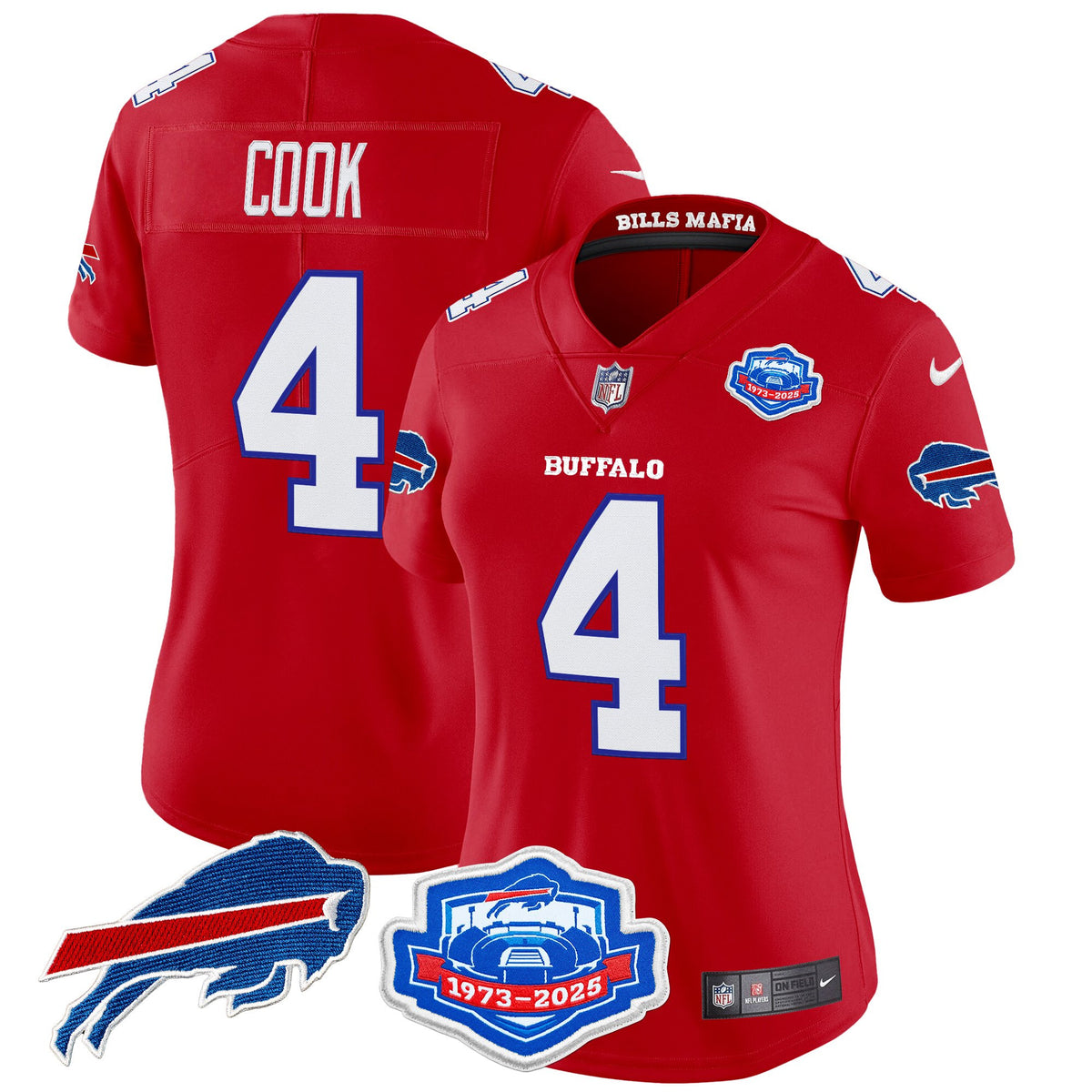 Women's Buffalo Bills 2025 Rivalries Vapor Limited Jersey - Farewell Season Patch - All Stitched - Red - James Cook — view 1