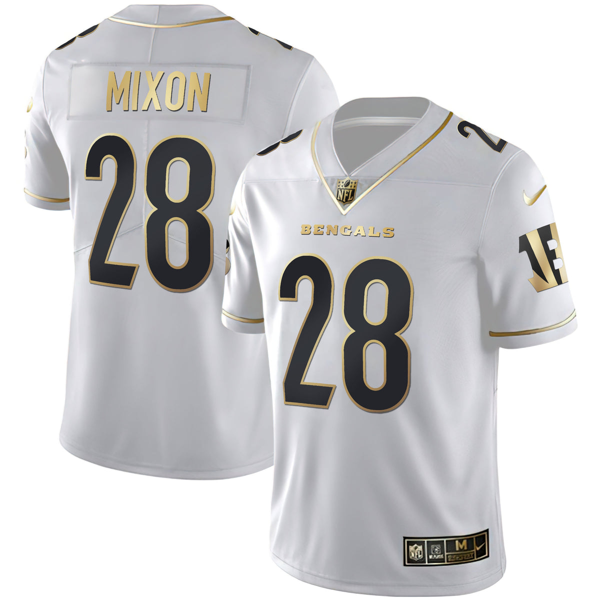 Men's Cincinnati Bengals White Gold & Black Gold Jersey - All Stitched - White Gold - Joe Mixon — view 1