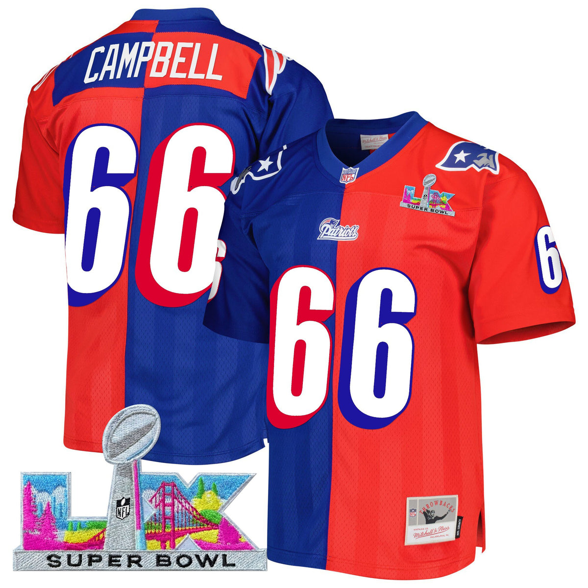 Men's New England Patriots Super Bowl LX Throwback Jersey - All Stitched - Split - Will Campbell — view 1