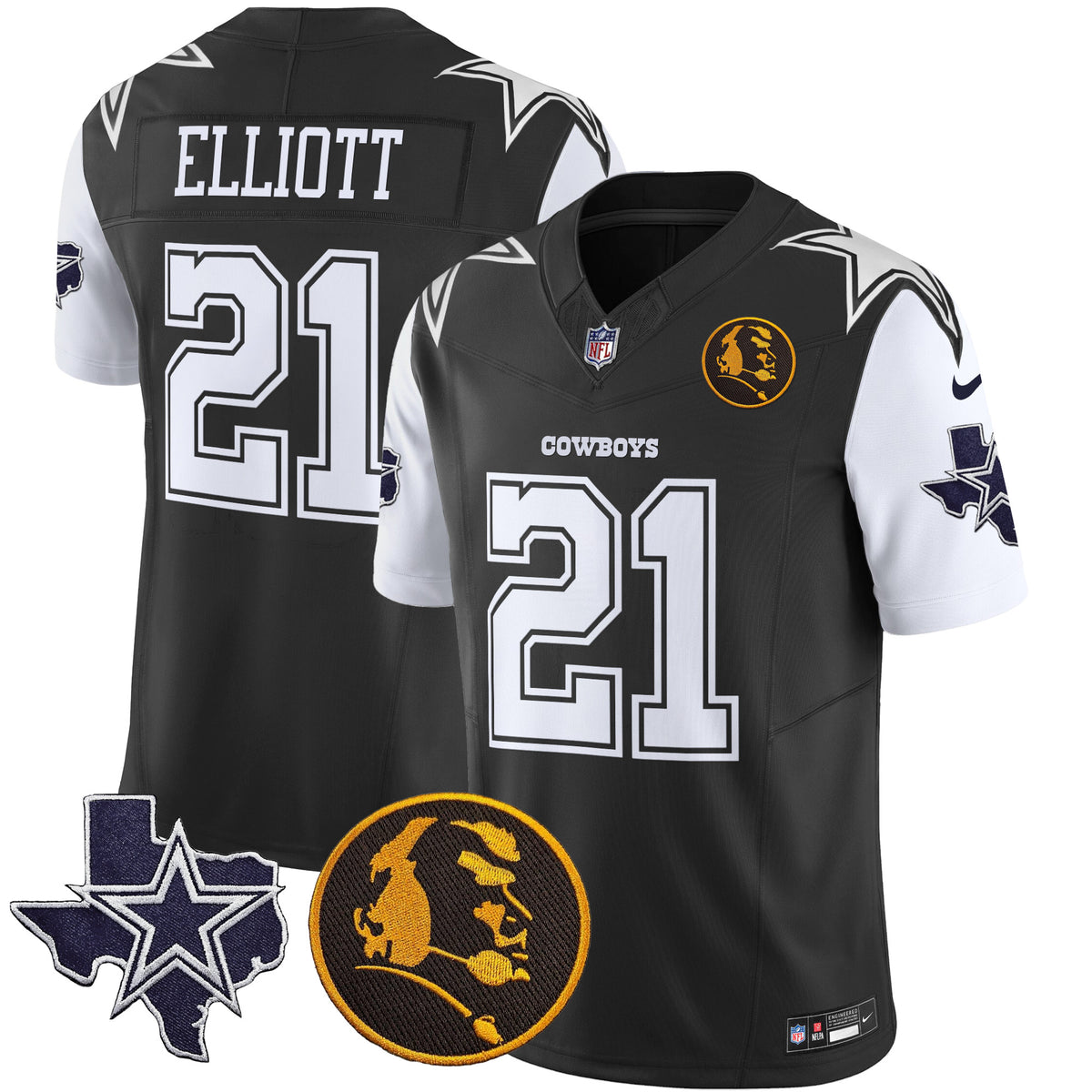 Men's Cowboys Texas & John Madden Patch Vapor Limited Jersey - All Stitched - Black - Ezekiel Elliott — view 1