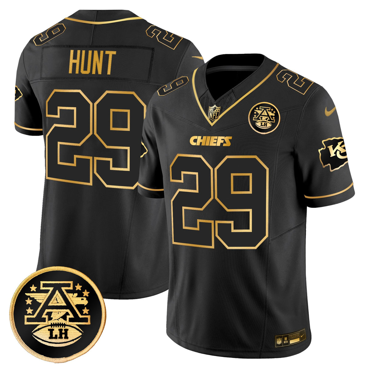 Men's Kansas City Chiefs 2025 Gold Vapor Limited Jersey - All Stitched - Black Gold - Kareem Hunt — view 1