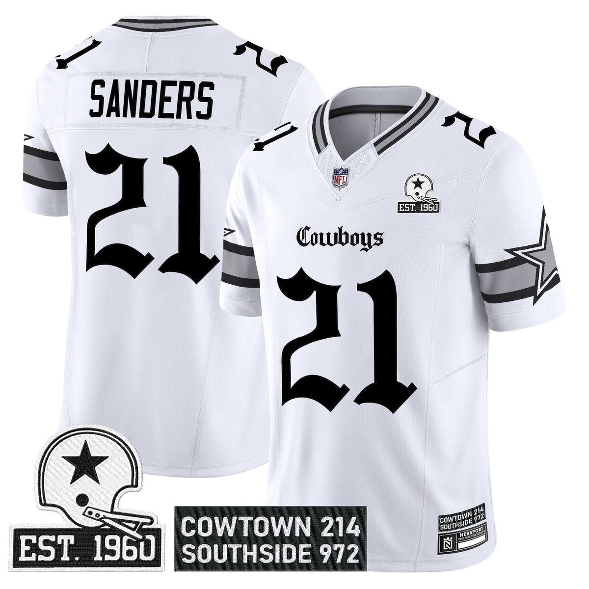 Men's Dallas Cowboys 'Gothic Lone Star Edition' Vapor Limited Jersey - All Stitched - White - Deion Sanders — view 1