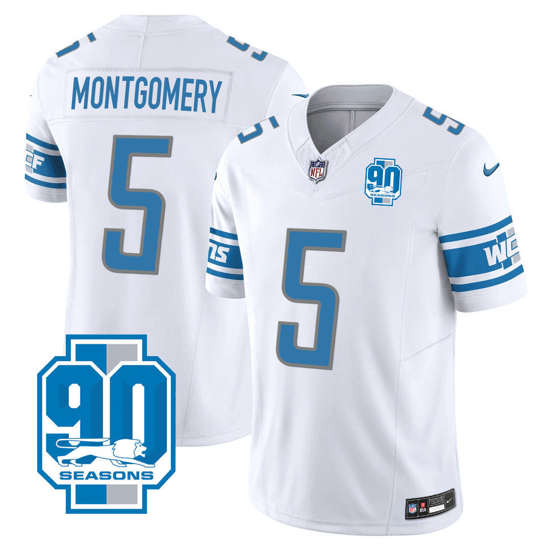 Men's Detroit Lions 90th Year Patch Jersey - All Stitched - White - David Montgomery — view 1