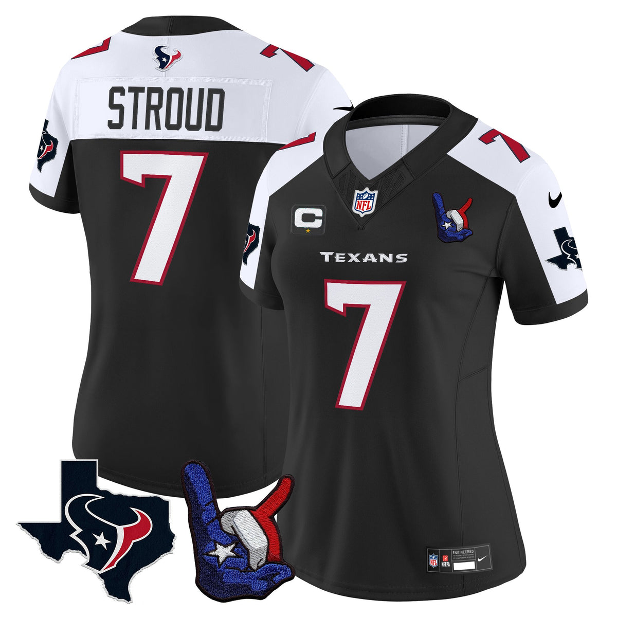 Women's Houston Texans Hand Sign Throwing Up The H Vapor Jersey - All Stitched - Black Alternate - C.J. Stroud — view 1