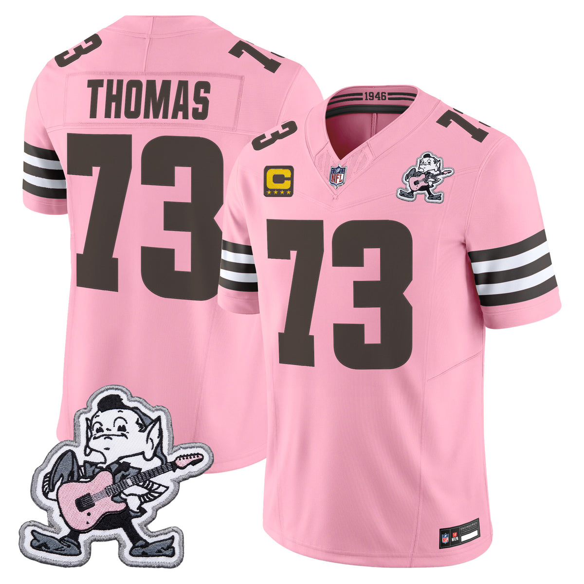 Men's Cleveland Browns MGK Patch Vapor Limited Jersey - All Stitched - Pink - Joe Thomas — view 1