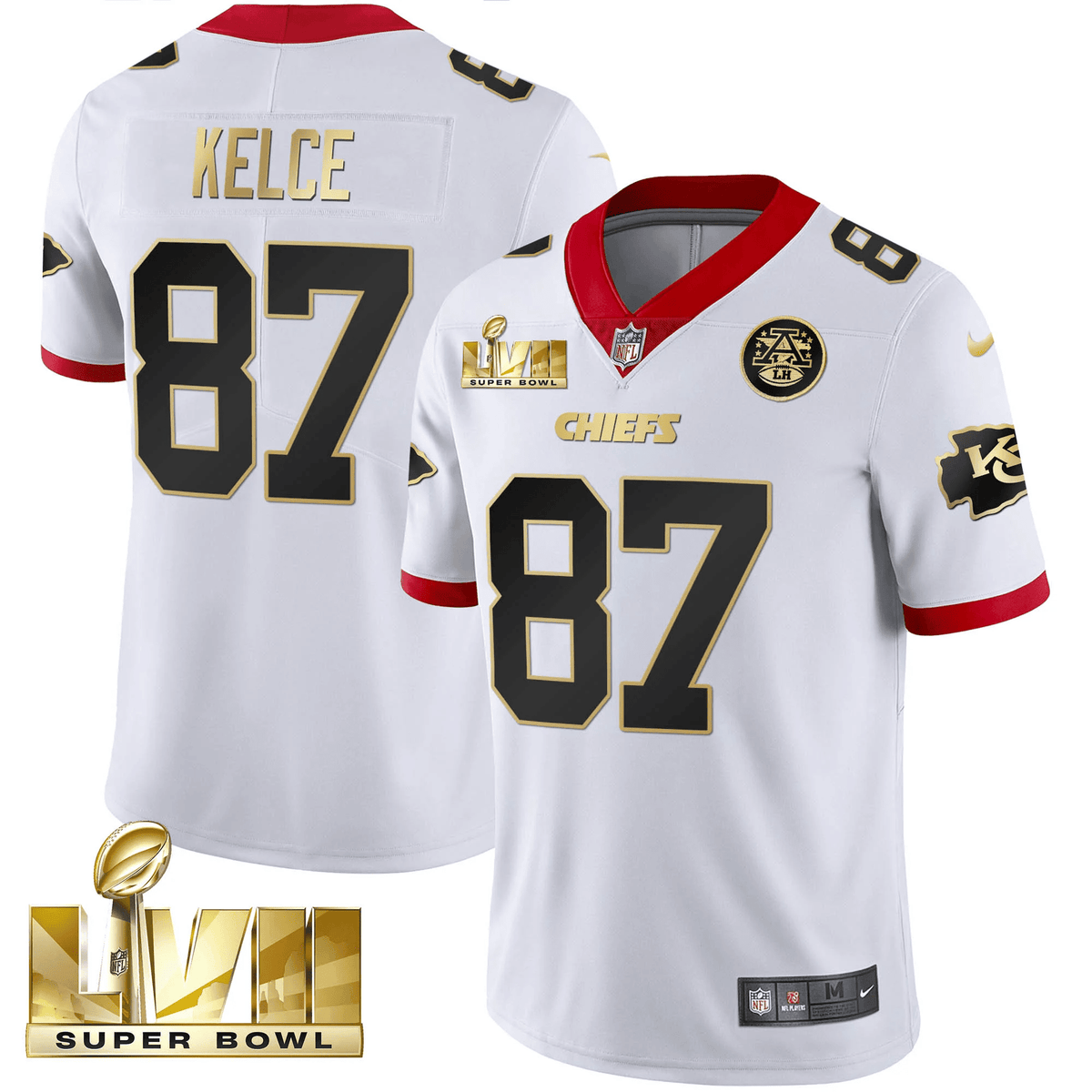 Men's Chiefs Super Bowl LVII Gold Trim Vapor V2 Jersey - All Stitched - White - Travis Kelce — view 1