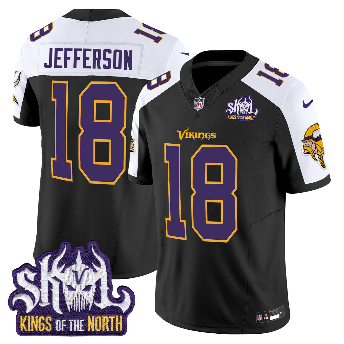 Men's Minnesota Vikings King Of The North Patch Throwback Vapor Limited Jersey - All Stitched - Black Alternate - Justin Jefferson — view 1
