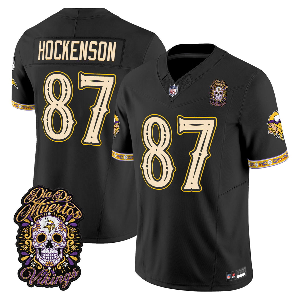 Men's Minnesota Vikings Día de los Muertos Vapor Limited Jersey - All Stitched - Black - T.J. Hockenson — view 1