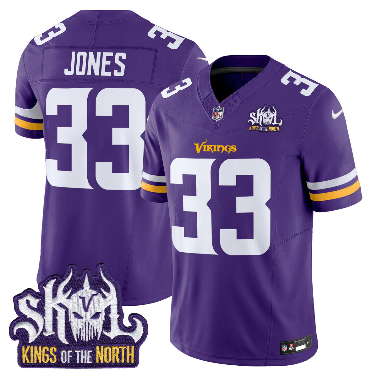 Men's Minnesota Vikings Kings Of The North Patch Vapor Limited Jersey - All Stitched - Purple - Aaron Jones — view 1