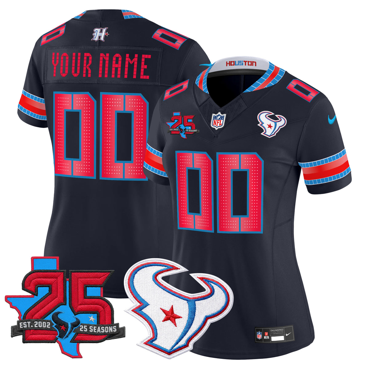 Houston Texans 2026 Rivalries Vapor Limited Custom Jersey - 25th Year Anniversary Patch - All Stitched - Navy — view 1