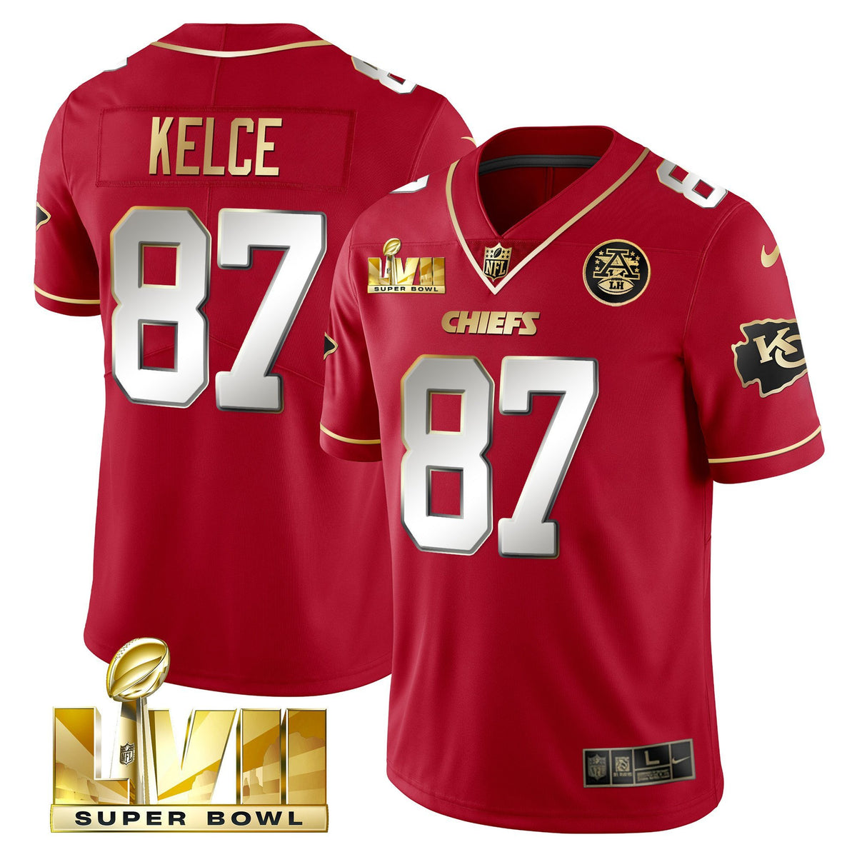 Men's Chiefs Super Bowl LVII Gold Vapor Limited Jersey - All Stitched - Red Special - Travis Kelce — view 1