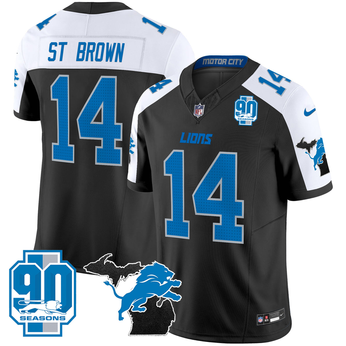 Men's Detroit Lions 2025 Michigan & 90th Year Patch Vapor Jersey - All Stitched - Alternate - St. Brown — view 1