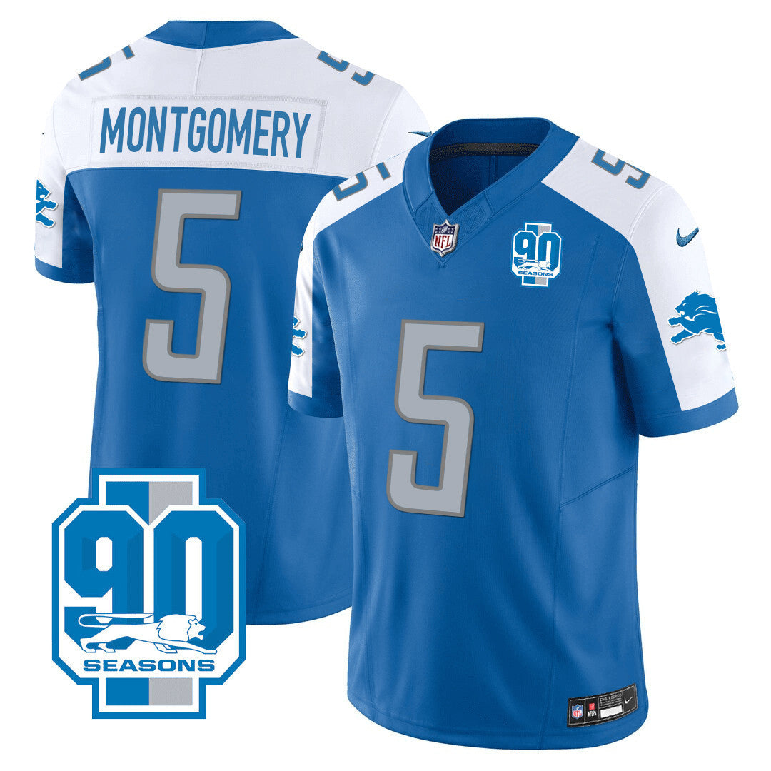 Men's Detroit Lions 90th Year Patch Jersey - All Stitched - Blue Alternate - David Montgomery — view 1