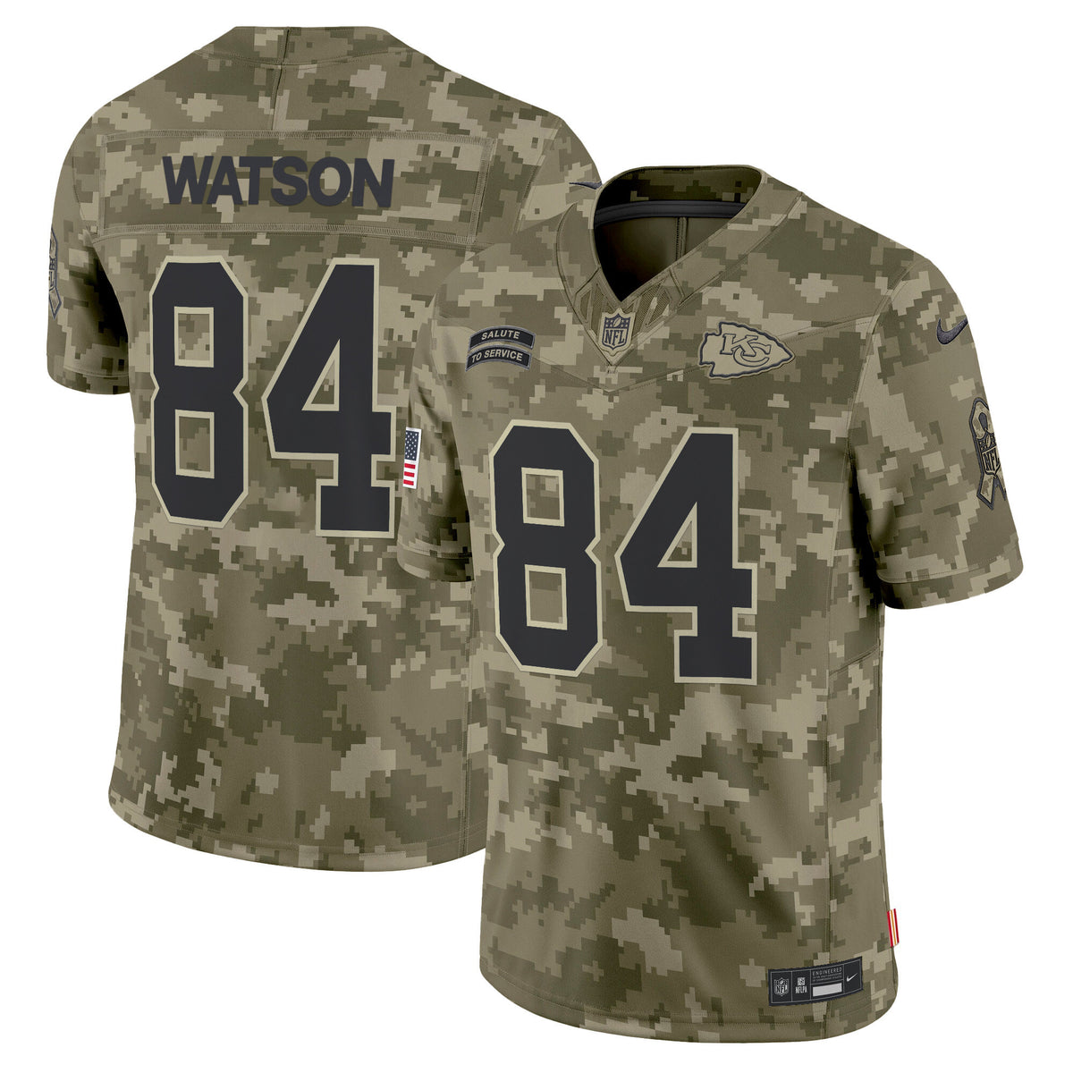 Men's Kansas City Chiefs 2024 Salute to Service Vapor Limited Jersey - All stitched - Olive Camo - Justin Watson — view 1