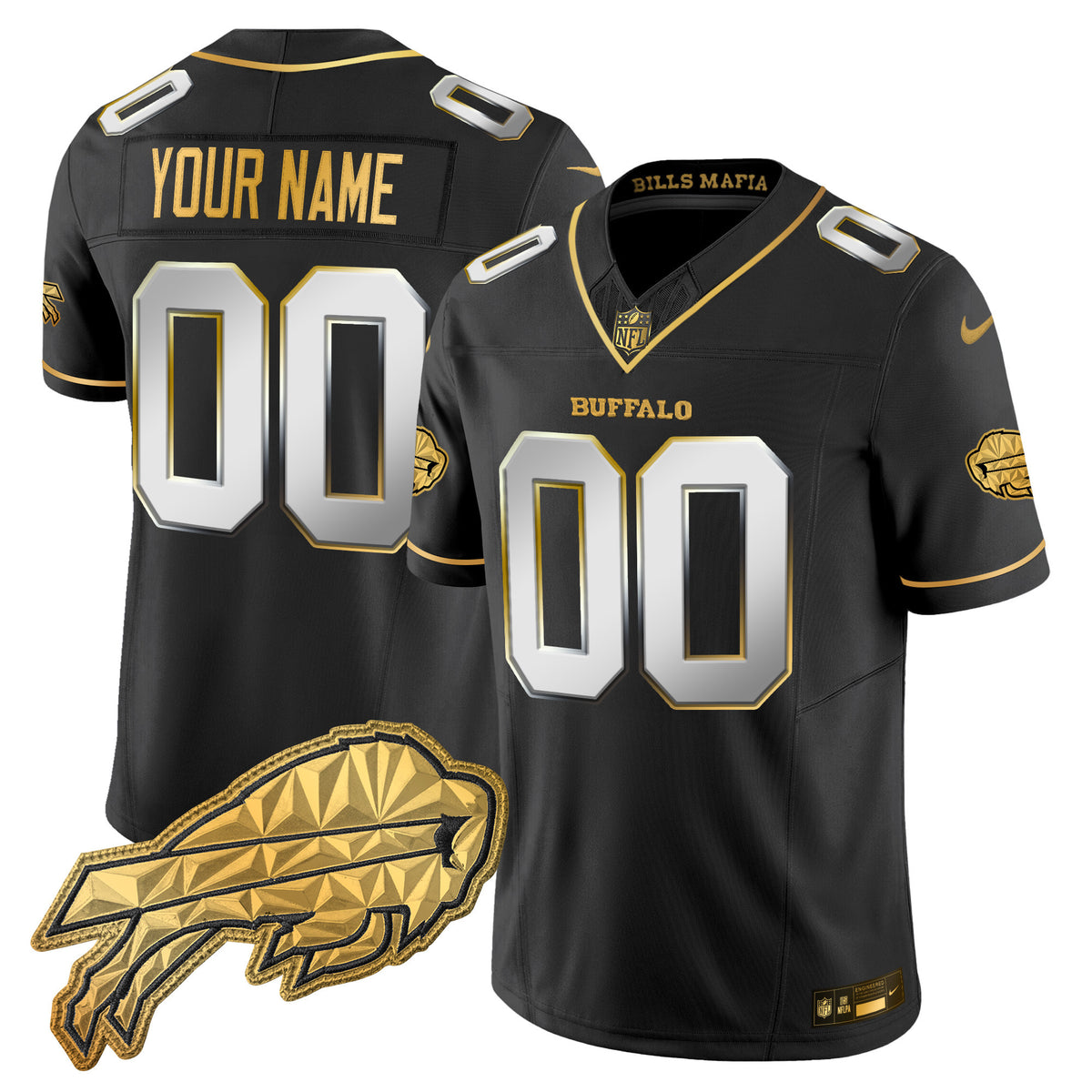 Buffalo Bills 2025 Rivalries Gold Vapor Limited Custom Jersey - All Stitched - Black Limited — view 1