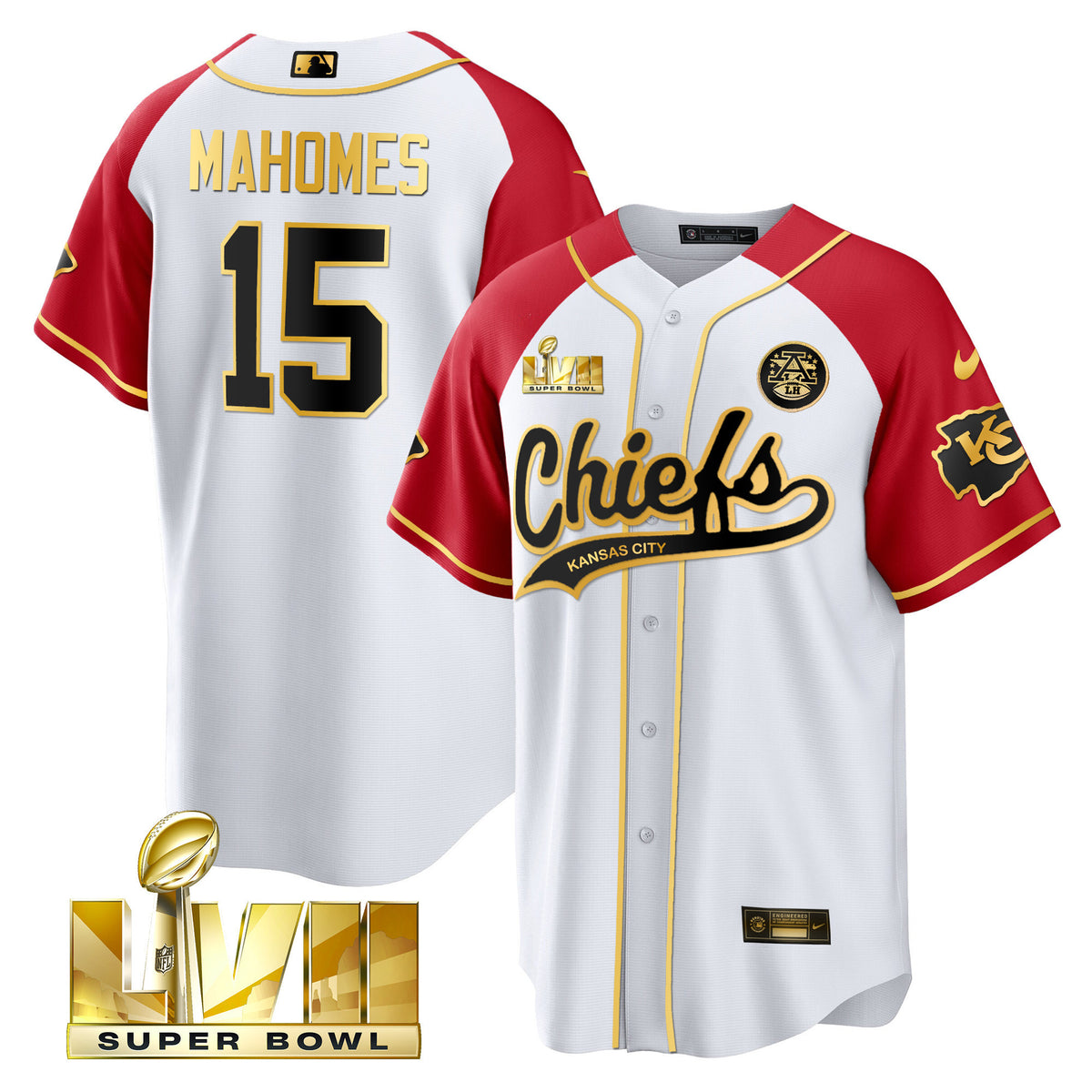 Men's Chiefs Super Bowl LVII Alternate Cool Base V2 Jersey - All Stitched - White Gold - Patrick Mahomes — view 1