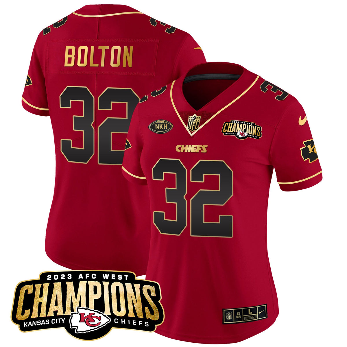 Women's Chiefs 2023 AFC West Champions Patch Vapor Limited Jersey - All Stitched - Red Special - Nick Bolton — view 1