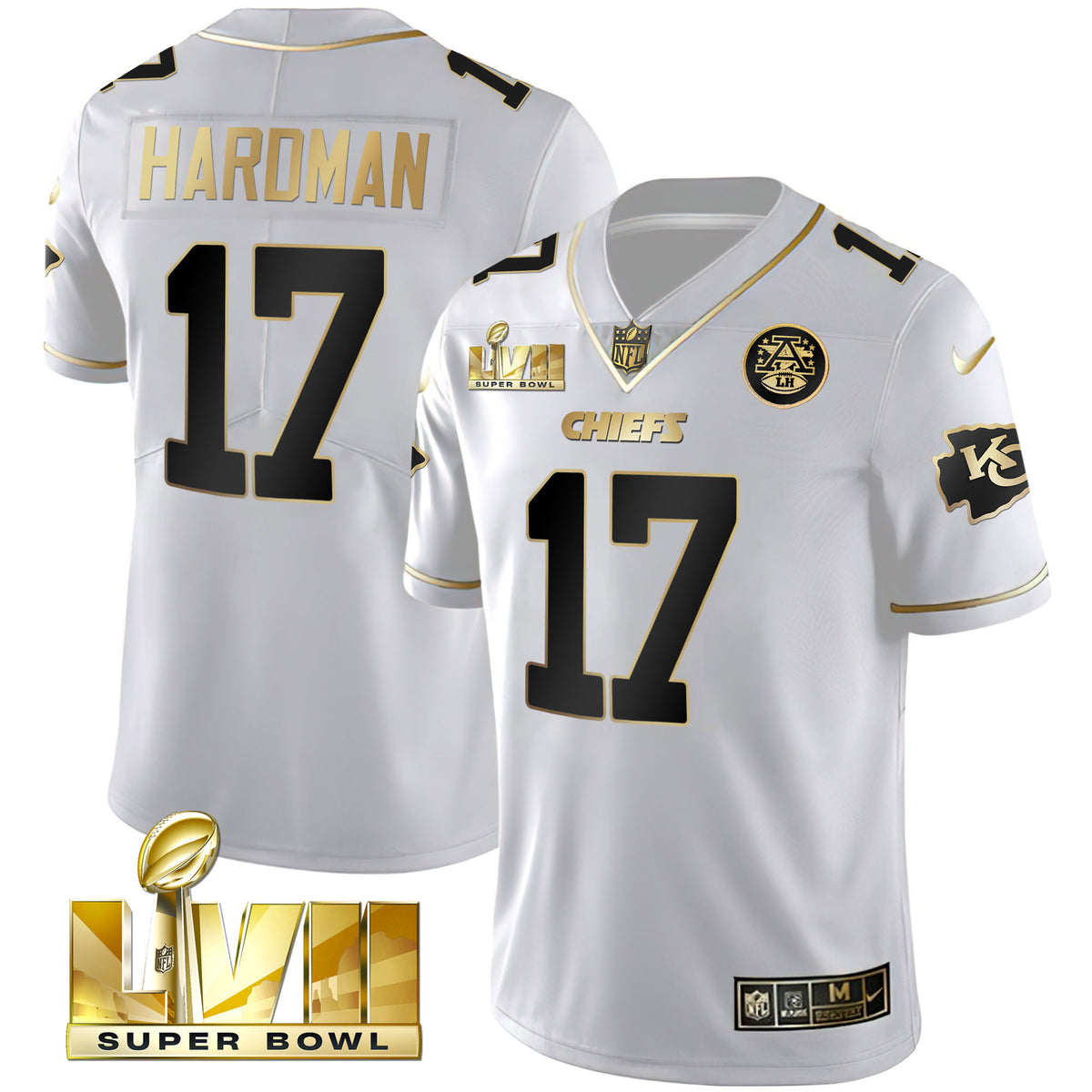 Youth's Chiefs Super Bowl Vapor Gold Jersey - All Stitched - White Gold - Mecole Hardman — view 1