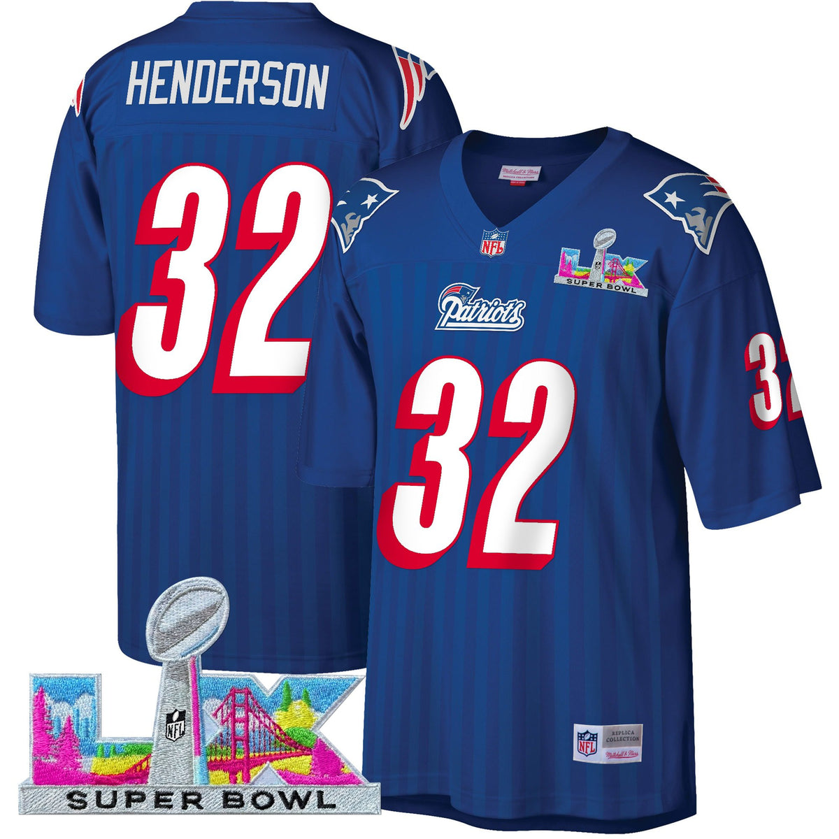 Men's New England Patriots Super Bowl LX Throwback Jersey - All Stitched - Navy - TreVeyon Henderson — view 1