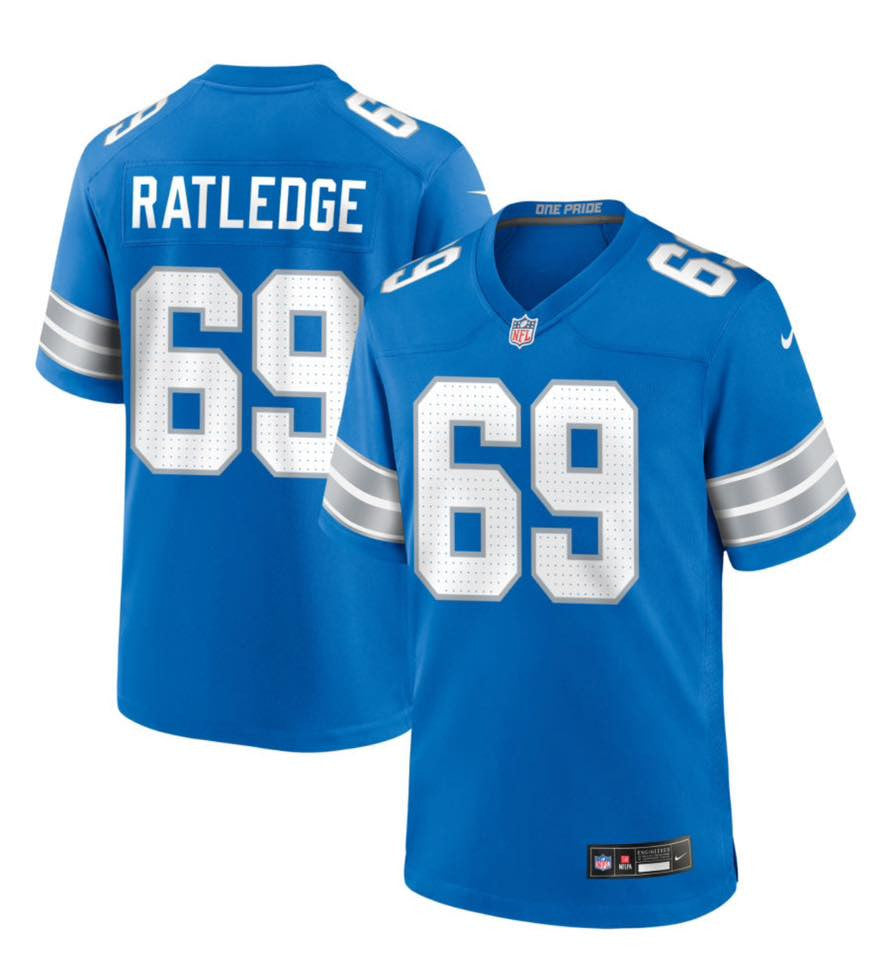 Tate Ratledge #69 Detroit Lions Blue Jersey - All Stitched - Tate Ratledge — view 1