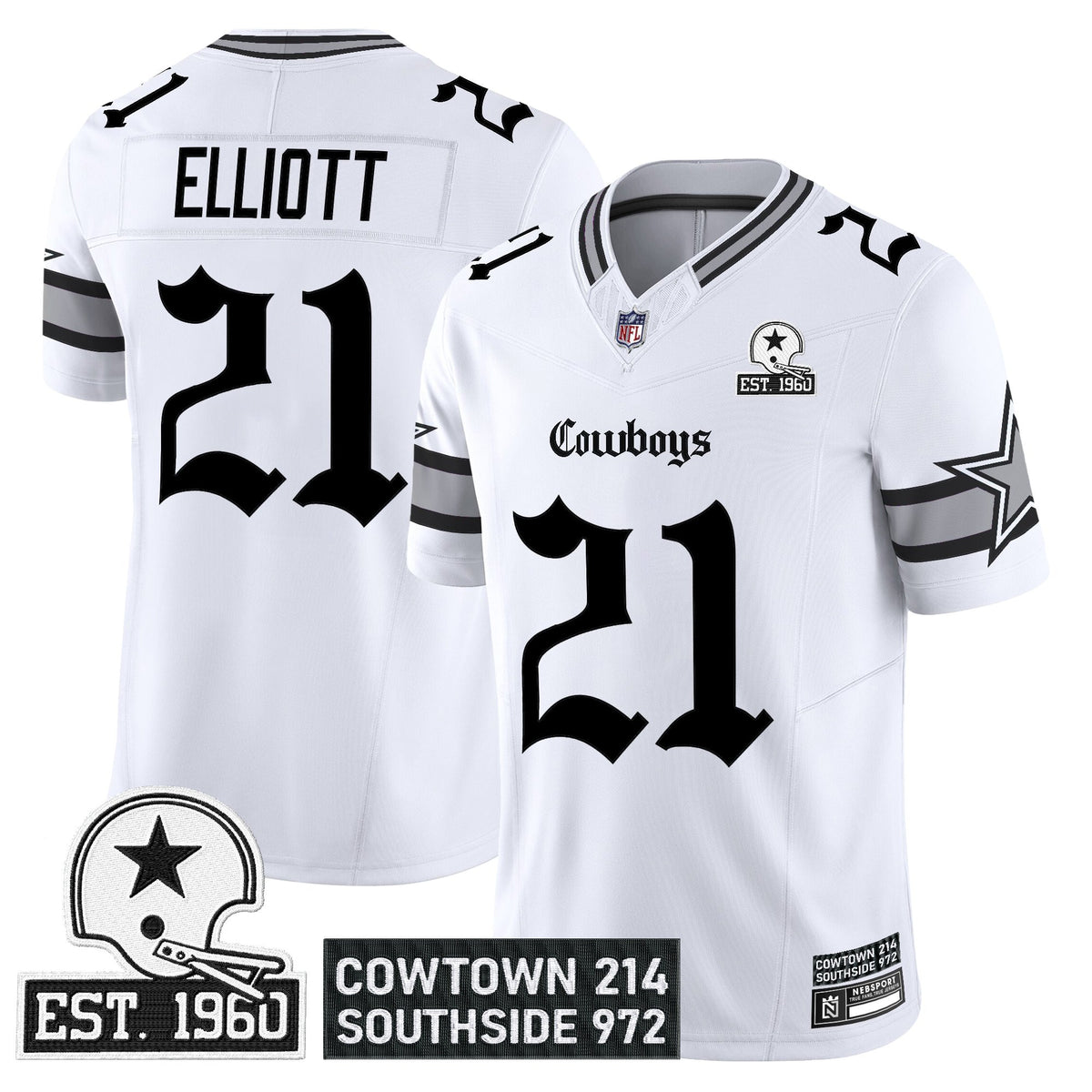 Men's Dallas Cowboys 'Gothic Lone Star Edition' Vapor Limited Jersey - All Stitched - White - Ezekiel Elliott — view 1