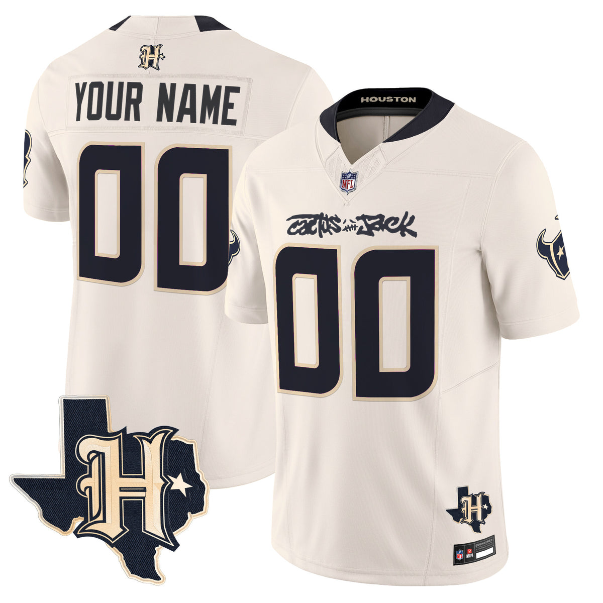 Houston Texans x Cactus Jack Vapor Limited Custom Jersey - All Stitched - Cream — view 1